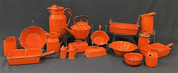 Vintage Solid Red Rooster Metlox Dishware (Lot of 18)