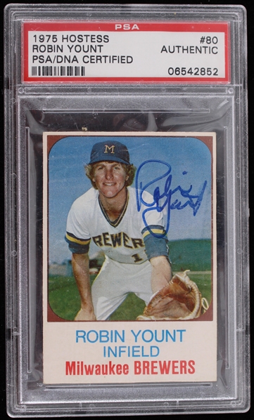 1975 Robin Yount Milwaukee Brewers Signed Hostess #80 Card (PSA/DNA Slabbed)