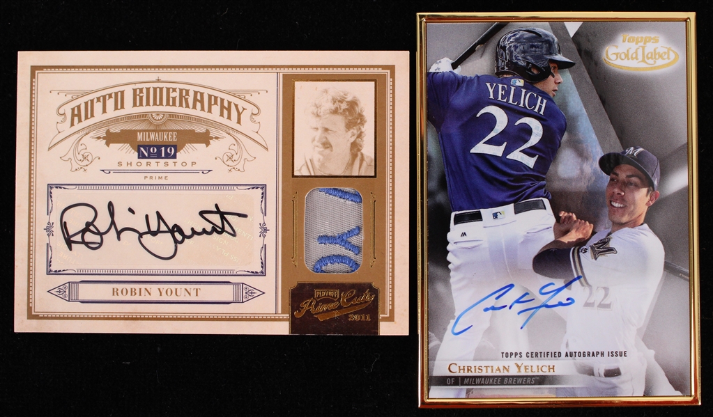 2012-2018 Robin Yount & Christian Yelich Milwaukee Brewers Signed Trading Cards (Lot of 2)