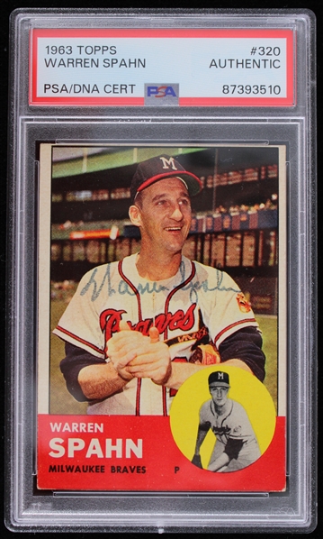 1963 Warren Spahn Milwaukee Braves Signed Topps #320 Card (PSA/DNA Slabbed) 