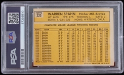 1963 Warren Spahn Milwaukee Braves Signed Topps #320 Card (PSA/DNA Slabbed) 