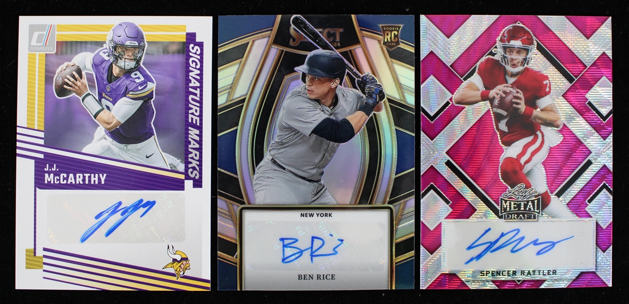 2022-25 Ben Rice, JJ McCarthy, Spencer Rattler Panini & Leaf Signed Rookie Cards (Lot of 3)