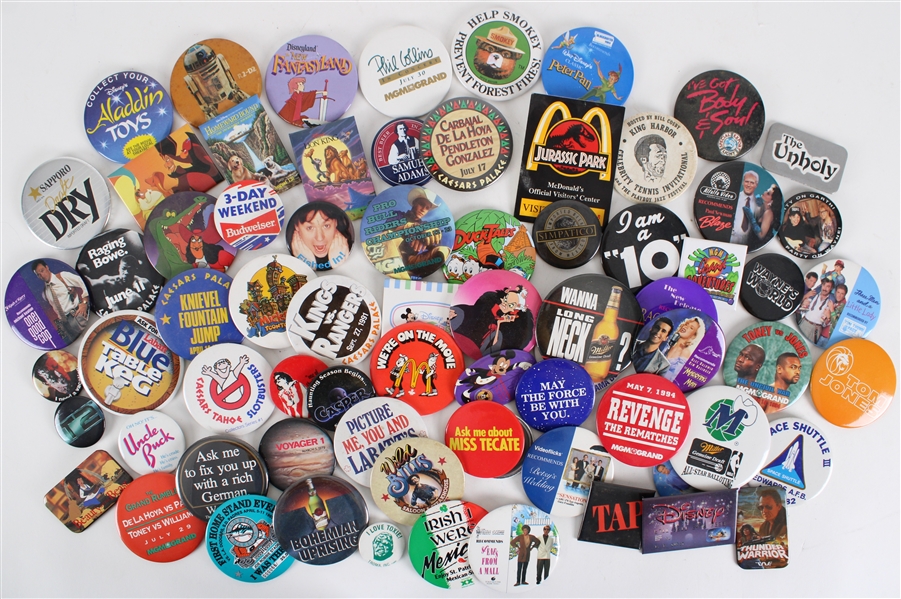 1980s-90s Pinback Button Collection 1.5" to 3.5" (Lot of 100+)