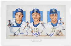 1998 Paul Molitor, Robin Yount, Jim Gantner Triumphant Trio Signed 20"x28" LE Lithograph (JSA) 