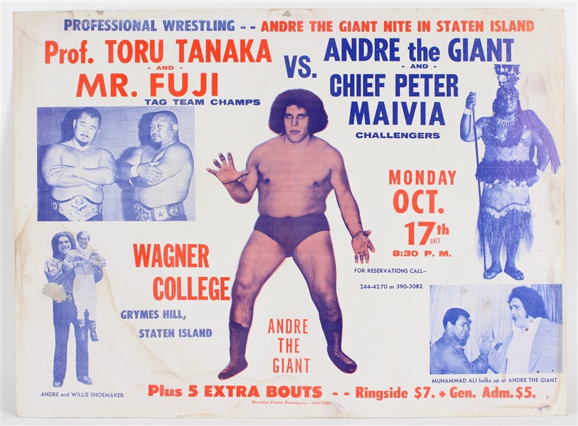 1977 Prof. Toru Tanaka vs Andre the Giant 18"x25" Wrestling Broadside 