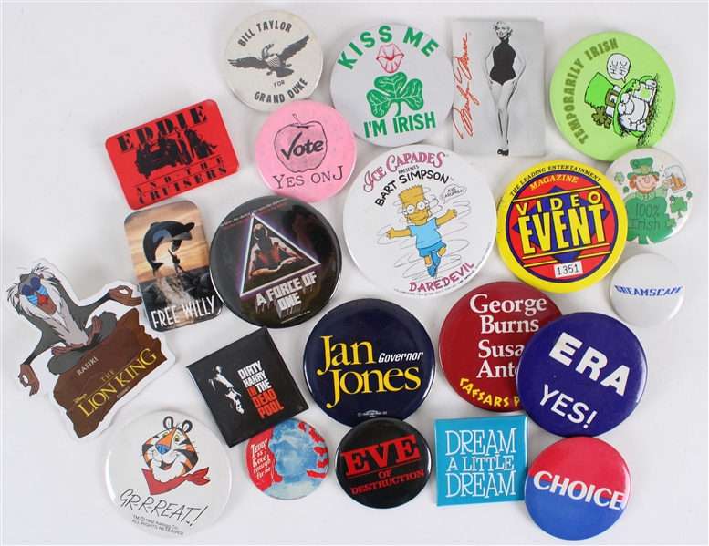 1980s-90s Pinback Button Collection (Lot of 45+)