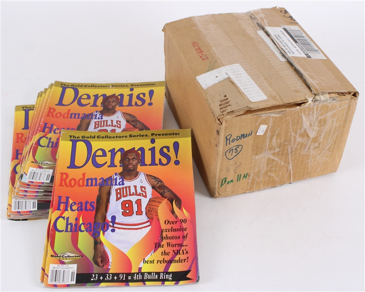 1995 Dennis Rodman "Dennis!" Gold Collectors Series Magazines w/ Sealed Case (Lot of 75+)