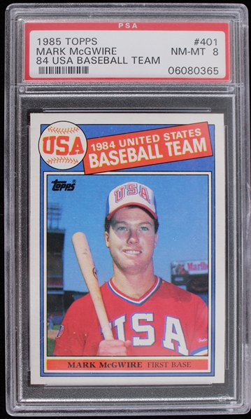 1985 Mark McGwire USA Baseball Team Topps #401 Card (PSA Slabbed NM-MT 8) 