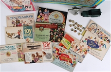 1940s-60s MARX Carry All Boot Camp 13x19 Playset w/ Toy Yearbooks & more (Lot of 20+)