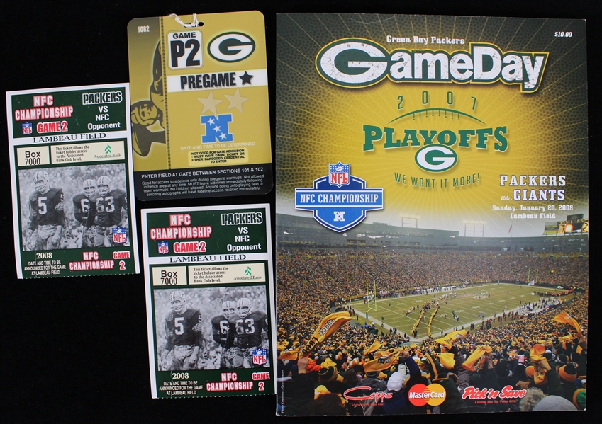 2007-08 Green Bay Packers Game Day Magazine w/ NFC Championship Ticket Stubs (Lot of 4)