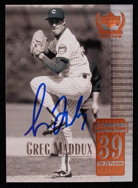 1999 Greg Maddux Chicago Cubs Signed Upper Deck Century Legends Card *JSA*