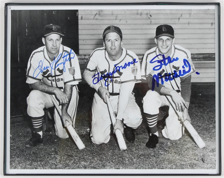 1946-63 Enos Slaughter, Terry Moore, Stan Musial St. Louis Cardinals Signed 8"x10" Framed Photo (JSA) 