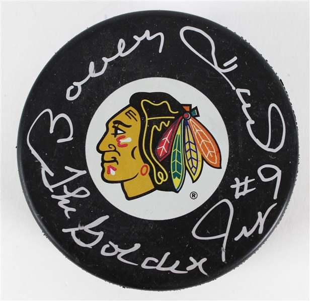 2000s Bobby Hull Chicago Blackhawks Signed & Inscribed Hockey Puck (JSA)