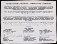 1850s-1910s Titanic History - International Mercantile Marine Stock Certificates (Lot of 6)