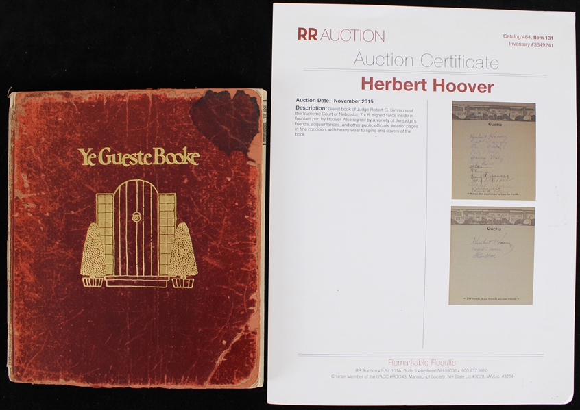 1926 Herbert Hoover Signed 7"x8" Ye Gueste Book of Judge Robert G. Simmons (JSA) 
