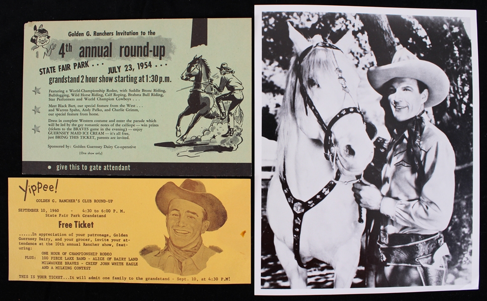 1954-60 Golden G. Ranchers Club Round Up Invite, Ticket & Photo (Lot of 3)