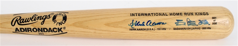 1983-86 Hank Aaron Sadaharu Oh International Home Run Kings Dual Signed Rawlings Adirondack Bat *Full JSA Letter*