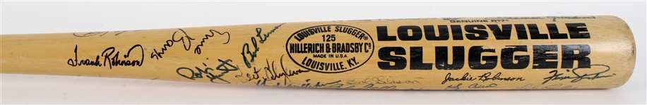 1980's Hall of Famers Multi Signed Louisville Slugger Baseball Bat w/ 30+ Signatures Including Hank Aaron, Nolan Ryan, Carl Yastrzemski, Cal Ripken Jr., Pete Rose & More (JSA)