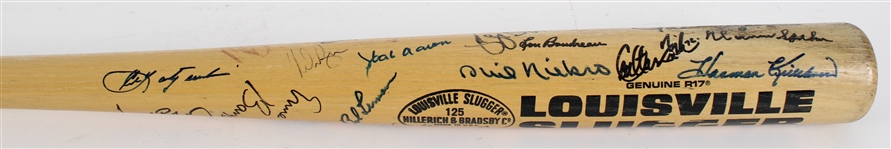 1980's Hall of Famers Multi Signed Louisville Slugger Baseball Bat w/ 30+ Signatures Including Hank Aaron, Nolan Ryan, Carl Yastrzemski, Cal Ripken Jr., Pete Rose & More (JSA)
