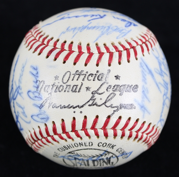 1965 Chicago Cubs Team Signed ONL Giles Baseball w/ 25 Signatures Including Ernie Banks, Ron Santo, Billy Williams & More (JSA)