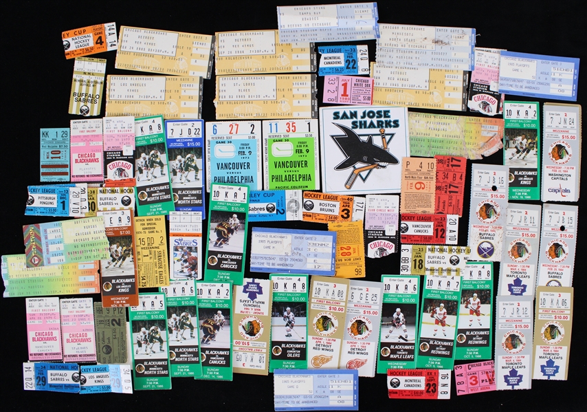 1970s-80s Chicago Blackhawks Buffalo Sabres Hockey Ticket Stubs Collection - Lot of 79