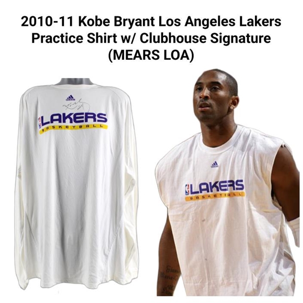 2010-11 Kobe Bryant Los Angeles Lakers Practice Shirt w/ Clubhouse Signature (MEARS LOA)