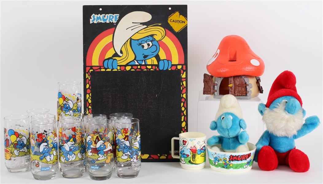1980s Smurf Toys, Glassware & more (Lot of 17)