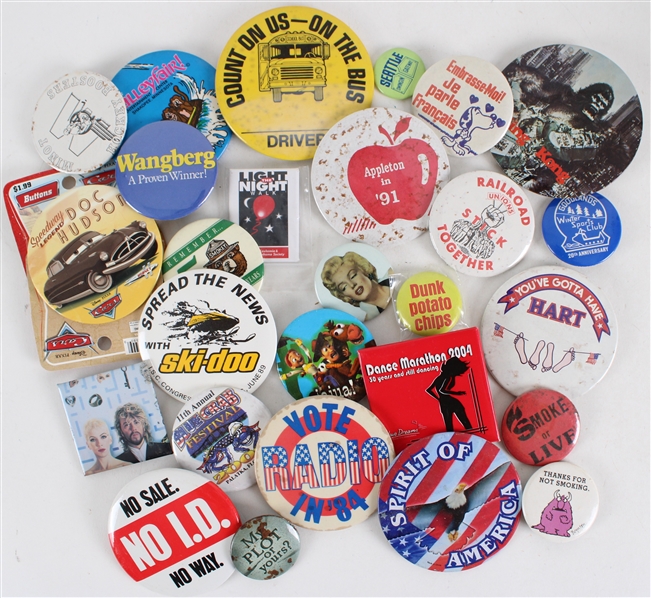 1980s-90s Pinback Button Collection (Lot of 45+)