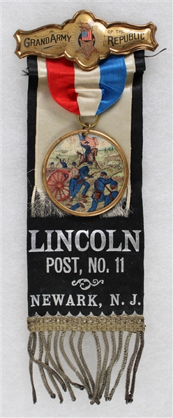 1866 Lincoln Grand Army of the Republic 8" Pinback Ribbon