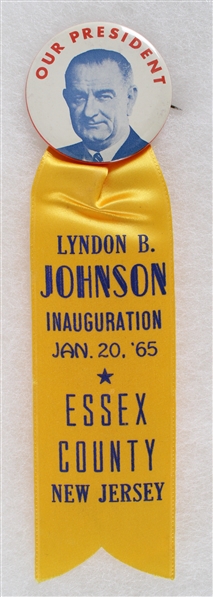 1965 Lyndon B Johnson Inauguration 2 1/4" Pinback w/ Ribbon 