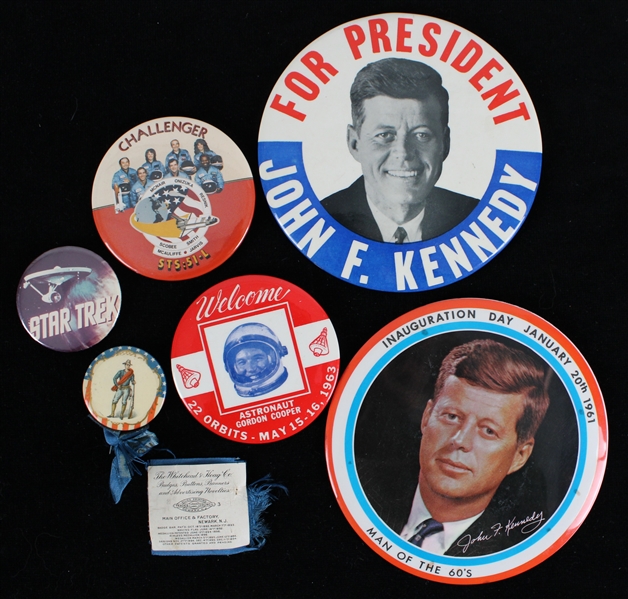 1901-1980s Pinback Buttons w/ JFK, Gordon Cooper & more (Lot of 6)