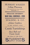 1908 Syracuse University 3.5"x5.5" Baseball Schedule 