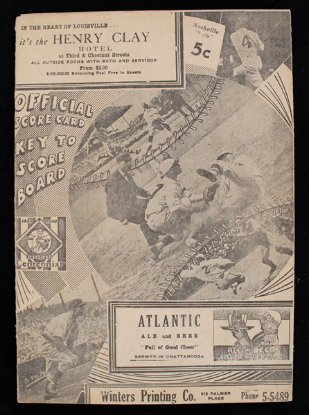 1939 Official Scorecard Memphis vs Nashville 