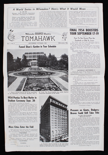 1954 Milwaukee Braves Boosters Tomahawk Vol. 1 No. 6