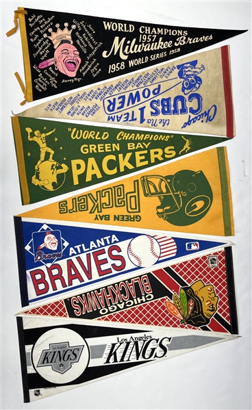 1950-80s Milwaukee Braves, Green Bay Packers & more Full Size Pennant Collection (Lot of 11)