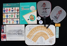 1950s-60s Milwaukee Braves Yearbooks, Team Photo, Ladies Day Fans & more (Lot of 12)