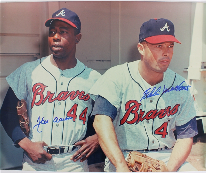1970s Hank Aaron Eddie Mathews Atlanta Braves Dual Signed 16" x 20" Photo (JSA)