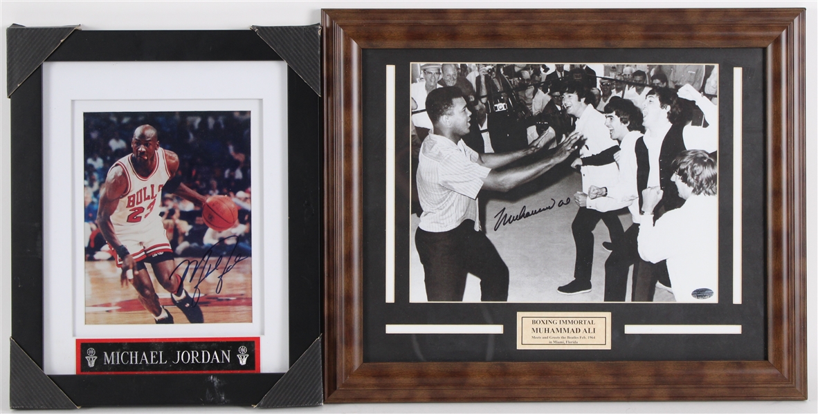 1960s-90s Michael Jordan & Muhammad Ali Secretarial Signed 18"x21" Framed Photos (Lot of 2)