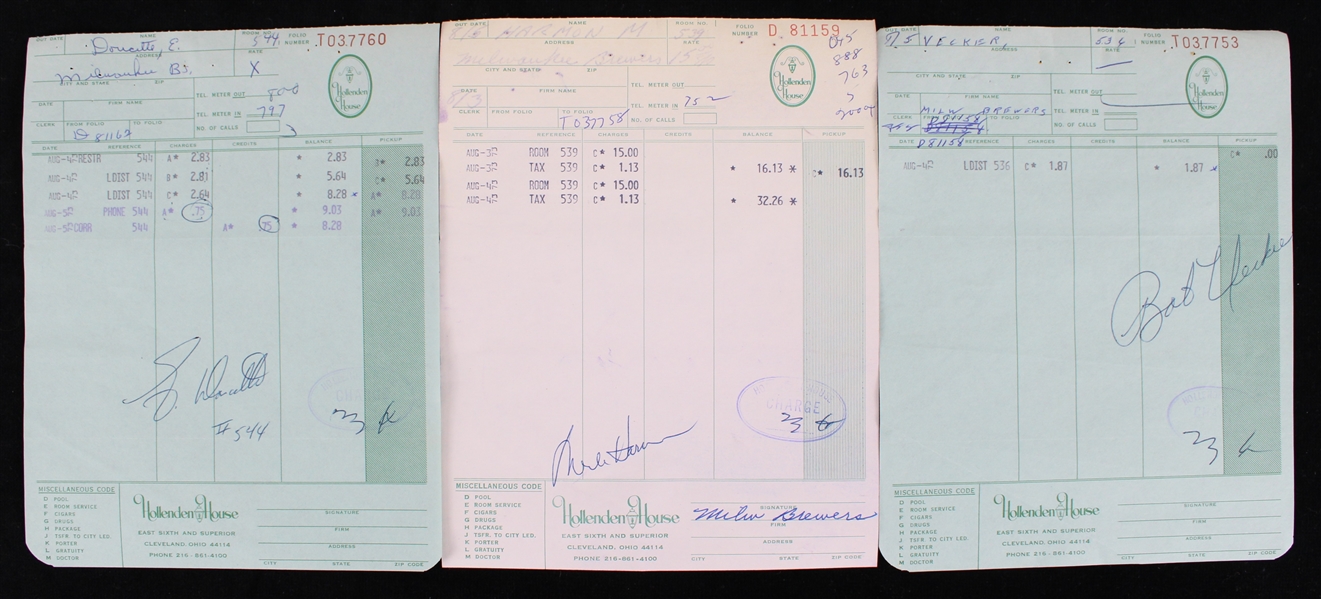 1973 Bob Uecker & more Milwaukee Brewers Signed Hollenden House Receipts (Lot of 3) 