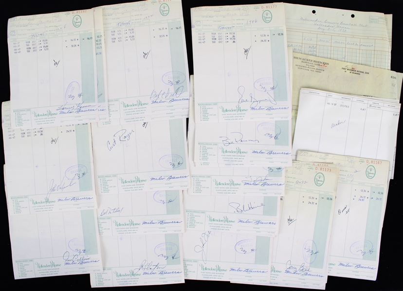 1973 Harvey Kuenn, Don Money & more Milwaukee Brewers Signed Hollenden House Receipts (Lot of 30+) 