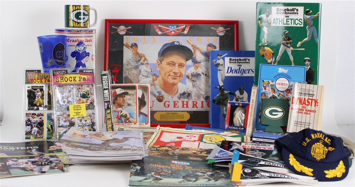 1980s-2010s Lou Gehrig 17"x21" Mirror, Packers Team Schedule Calendars, Mini Pennants & more (Lot of 60+)