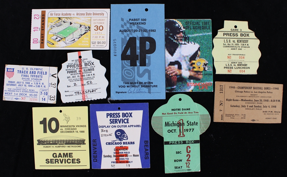 1940s-80s CFL Schedule, NFL Press Passes & more (Lot of 10)