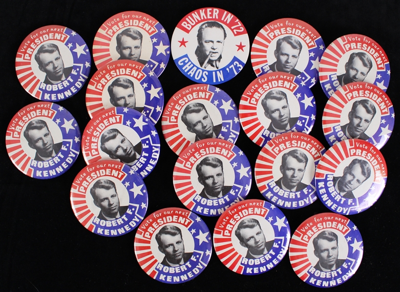 1960s Mint Unused Old Store Stock Robert F Kennedy 3.5" Pinback Buttons (Lot of 18)