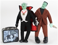 1990s Herman Munster & Grandpa 15" Plush Dolls w/ Munsters Lunch Box (Lot of 3)