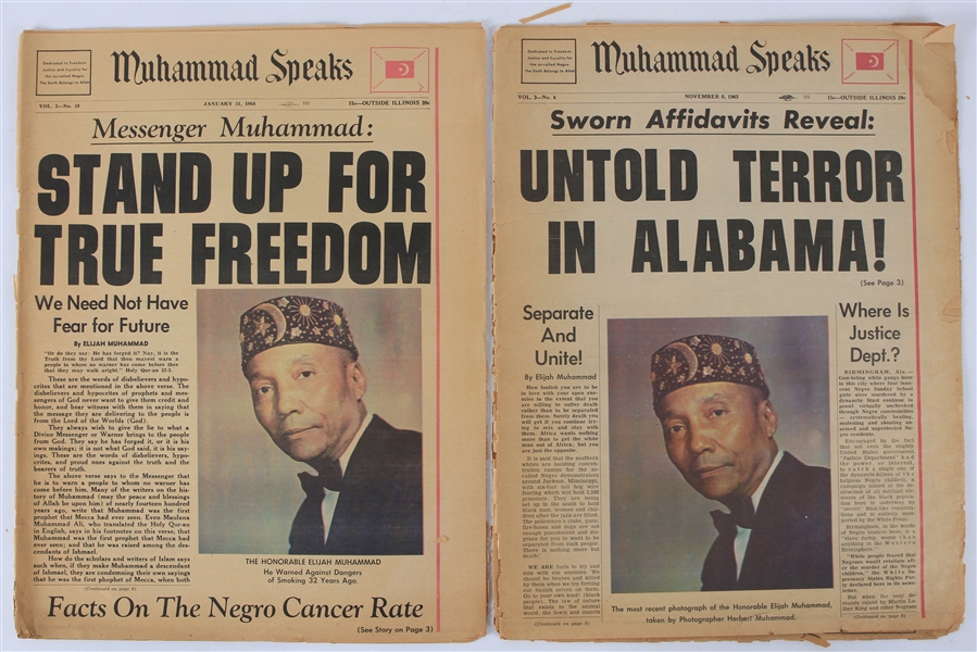 1963-64 Muhammad Speaks Pro-Islam Newspapers - Lot of 2 (Muhammad Ali Troy Kinunen Collection)