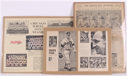 1949-89 Baseball Oversize Newspaper / Magazine Mounted Displays - Lot of 3 w/ Warren Spahn, Chicago White Sox & Howie Moss 