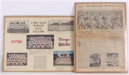 1949-89 Baseball Oversize Newspaper / Magazine Mounted Displays - Lot of 3 w/ Warren Spahn, Chicago White Sox & Howie Moss 