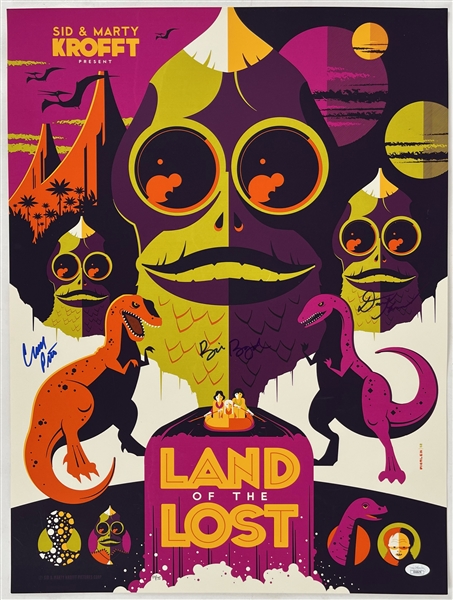 1974-77 David Greenwood, Bill Boyd, Cleveland Porter Land of the Lost Sleestak Signed 18x24 Sid & Marty Krofft Print *JSA*