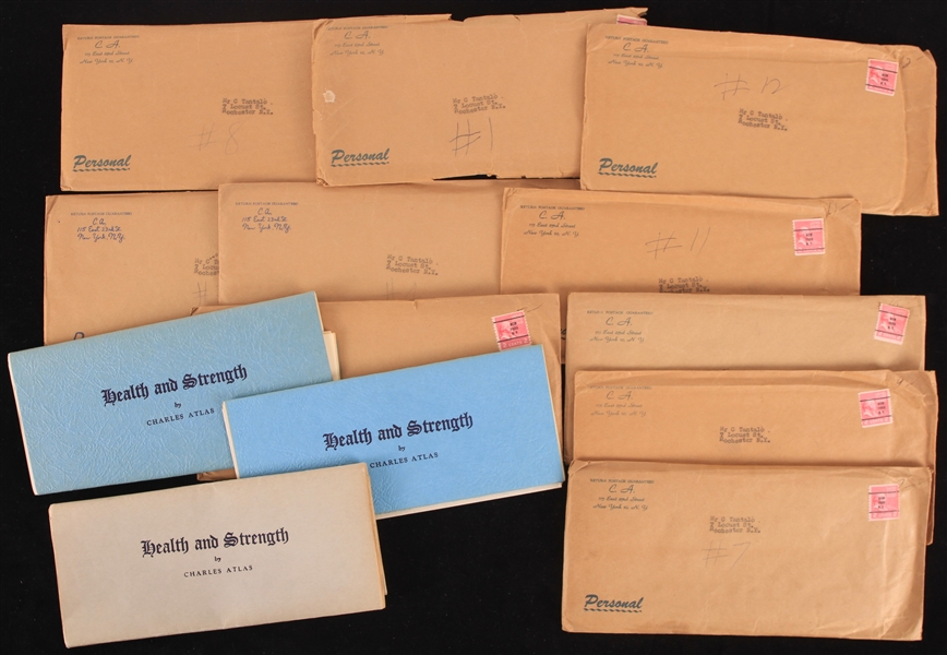 1950s Charles Atlas Health & Strength Exercise Pamphlets w/ Original Mailing Envelopes - Lot of 13