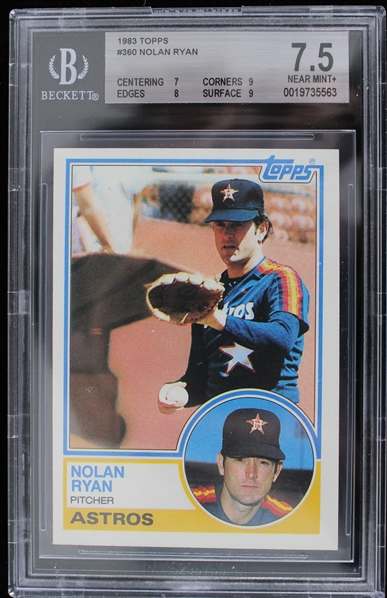 1983 Nolan Ryan Houston Astros #360 Topps Slabbed Card (Beckett 7.5 NEAR MINT+) 
